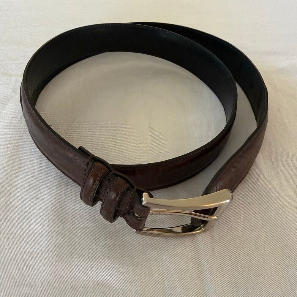 Men’s Brown Leather Belt | Brass Buckle | Genuine Leather | Size 42